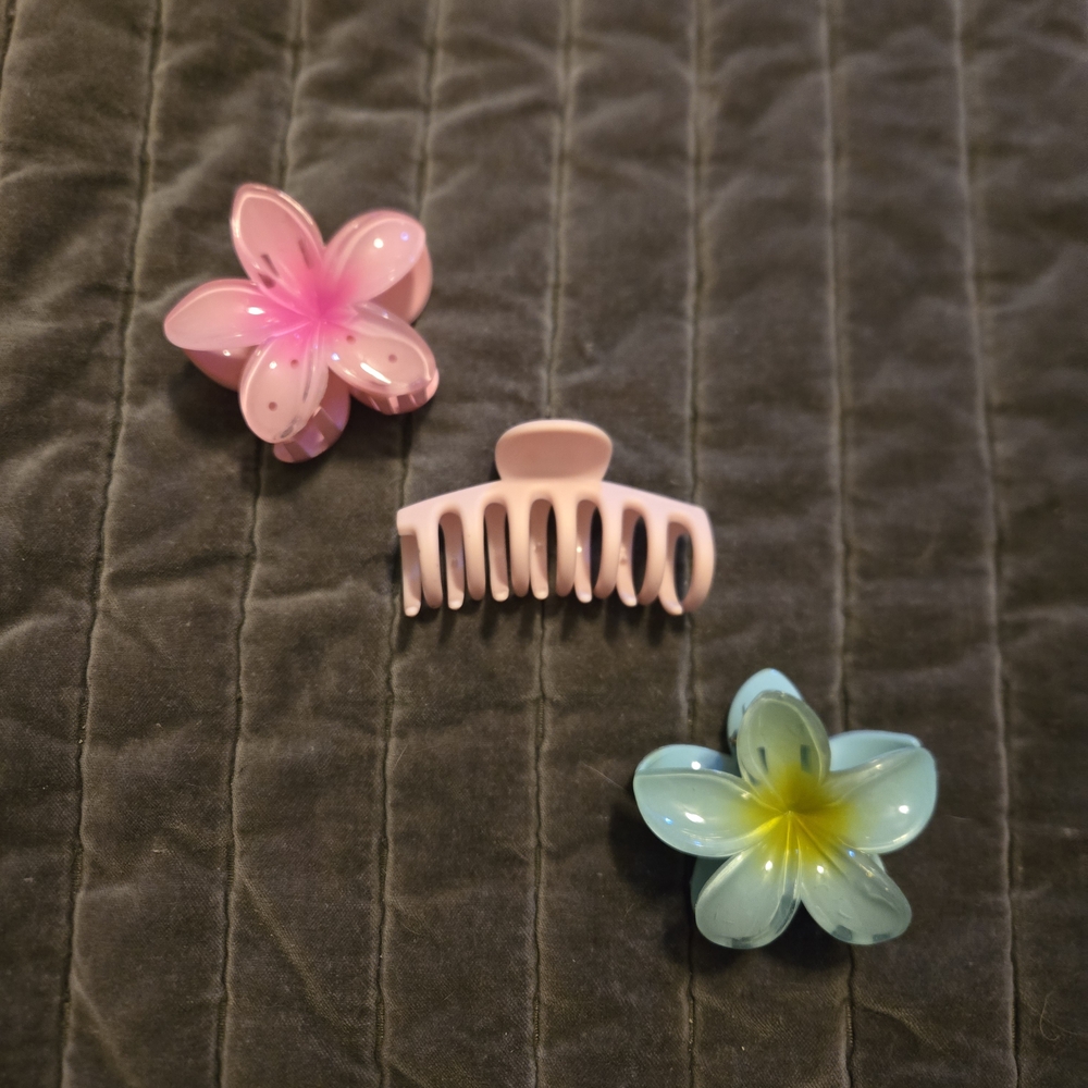 Floral Hair Clip Set - Pink and Blue